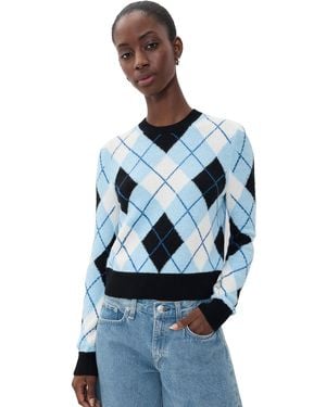 Alice + Olivia Carolee Crewneck Argyle Sweater - Blue