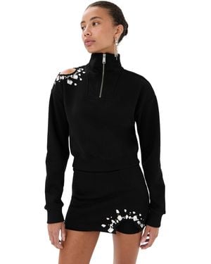 Area Crystal Cluster Cutout Quarter Zip Sweatshirt - Black