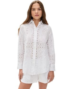 Madewell Embroidered Oversized Button Up Shirt - White