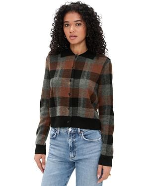 Vince Check Plaid Cashmere Polo Cardigan - Black