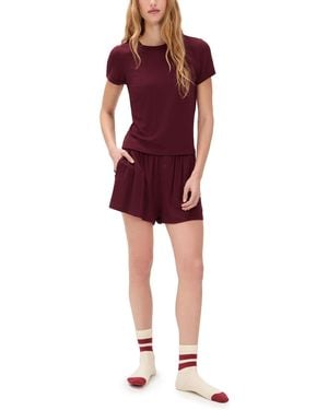 Lunya Soft Modal Rib Tee Short Set - Red