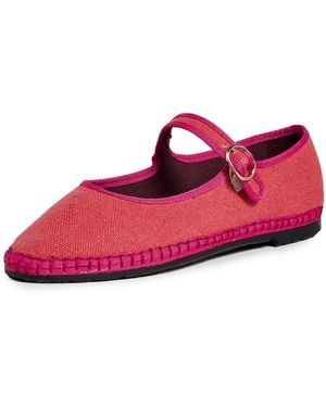 Flabelus Lago Linen Mary Jane Flats - Red