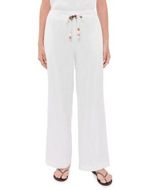 Little Lies Beaded Belt Linen Pants - White