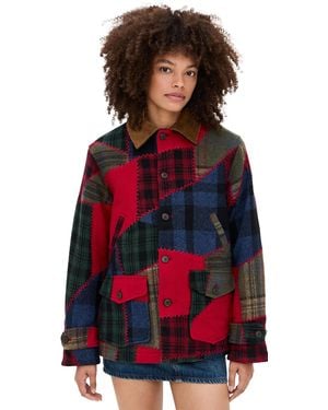 Polo Ralph Lauren Wool Patchwork Woven Coat - Red