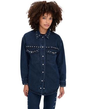 Moon River Button Up Stud Detail Denim Jacket - Blue