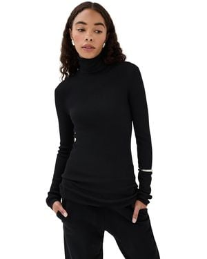 Tibi Feather Weight Ribbed Sweater Turtle Neck Pullover - Black