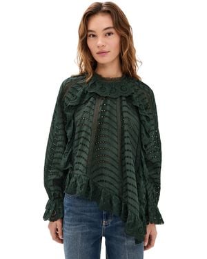 Ulla Johnson Marcella Asymmetrical Long Sleeve Blouse - Green