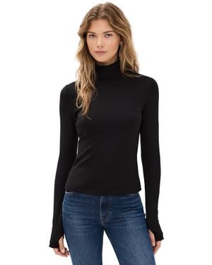 Susana Monaco Mock Neck Thumb Hole Long Sleeve Tee - Black