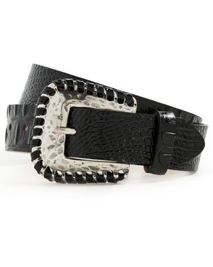 L'Agence Brisa Laced Croc Embossed Belt - Black