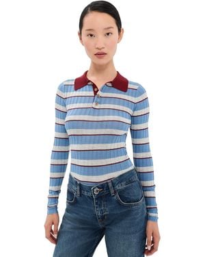 Brandon Maxwell The Joni Silk Cashmere Blend Knit Polo Top - Blue