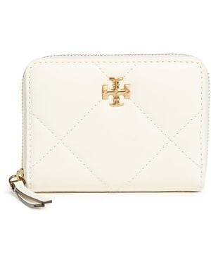 Tory Burch Kira Diamond Quilt Small Zip Around Wallet - White
