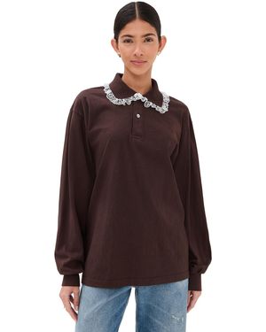 Tanner Fletcher Cletus Lace Trim Long Sleeve Polo - Brown
