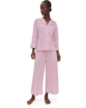 Petite Plume Luxe Pima Antique Ticking Wide Leg Pyjama Set - Pink