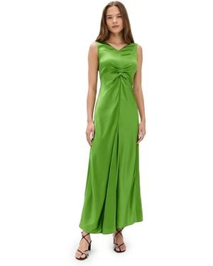 Lee Mathews Stella Silk Satin Ruched Dress - Green