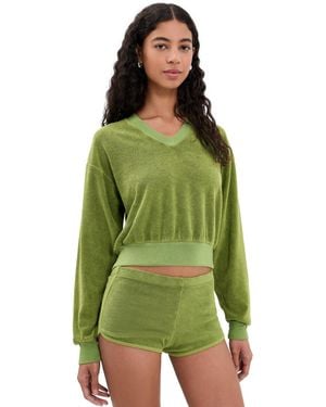 ÉTERNE Cropped V Neck Sweatshirt - Green