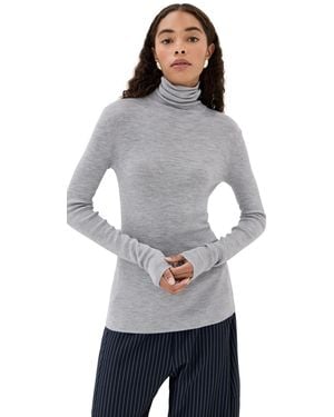 Tibi Feather Weight Ribbed Sweater Turtle Neck Pullover - Gray