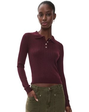 Wayf Evie Ribbed Polo Sweater - Red