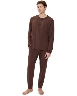 Eberjey Henry Long Pj Set - Brown