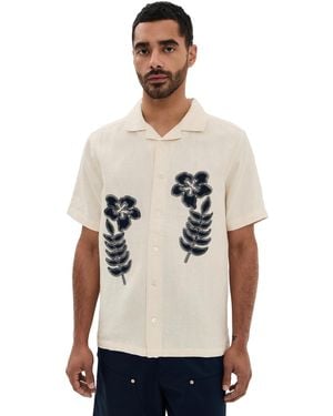 Far Afield Stachio Floral Flock Linen Shirt - Black