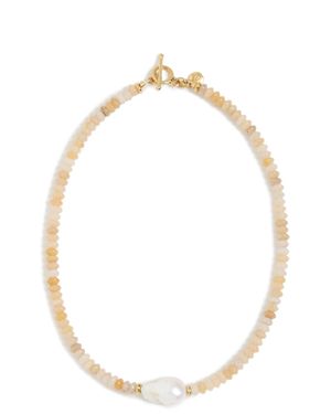 Mayamar Topaz Beaded Baroque Pearl Necklace - White