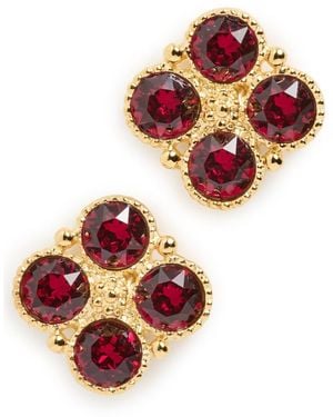 Kenneth Jay Lane Earrings With Four Faceted Ruby Stones - White