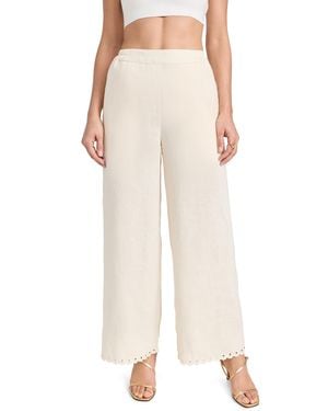 Sleeper Sofia Linen Embroidered Pants - Natural