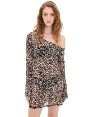 GOOD AMERICAN Asymmetric Mesh Mini Coverup Dress - Multicolor