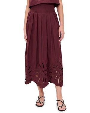 dress to Foliage Embroidery Cotton Skirt - Red