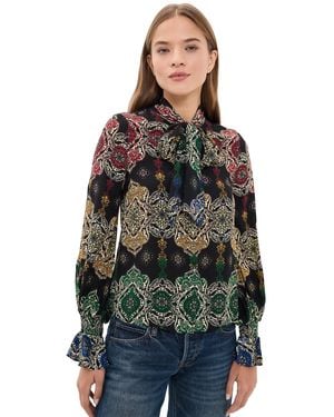 Alice + Olivia Lloyd Neck Wrap Button Down Shirt - Black