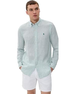 Polo Ralph Lauren Striped Long Sleeve Linen Shirt - Blue