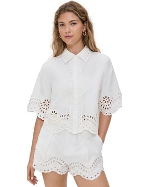 Endless Rose Embroidered Shirt And Strapless Top Set - White