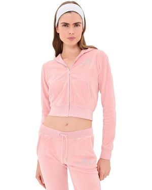 Sporty & Rich Juicy Script Velour Zip Hoodie - Pink