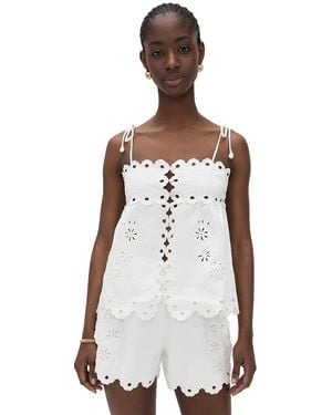FARM Rio Flowers Richelieu Sleeveless Blouse - White