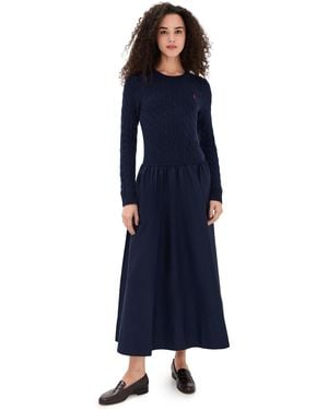 Polo Ralph Lauren Crew Neck Long Sleeve Fit & Flare Dress - Blue