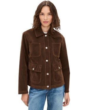 Avec Les Filles Cropped Faux Suede Barn Jacket - Brown