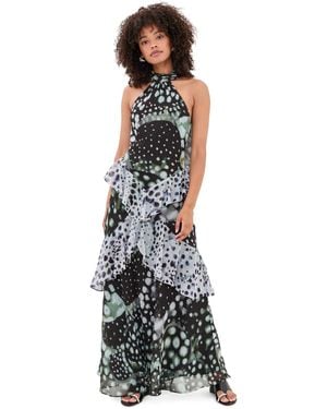 AMUR Iyla Printed Ruffle Gown - White