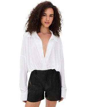 Norma Kamali Super Oversized Boyfriend Neck Shirt Bodysuit - White