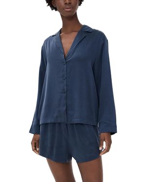 Lunya Long Sleeve Silk Button Up Shorts Set - Blue