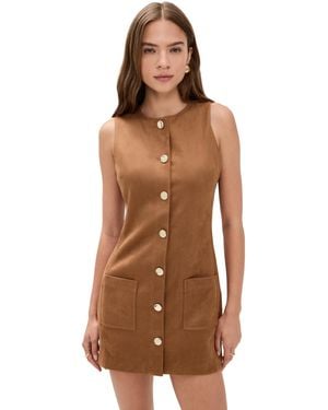 Endless Rose Faux Suede Round Neck Buttoned Mini Dress - Brown
