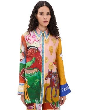 ALÉMAIS Mlak Silk Button Down Shirt - Red