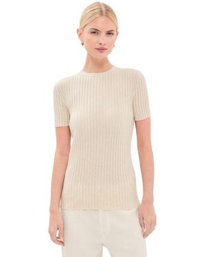 The Elder Statesman Superlight Ellie Rib Knit Cashmere Tee - Natural