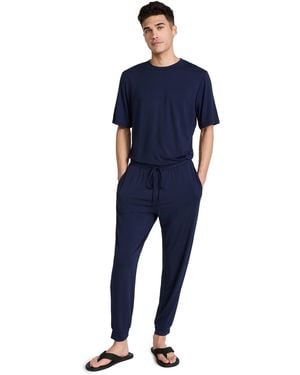 Eberjey Henry Modal Short Sleeve & Pant Pj Set - Blue