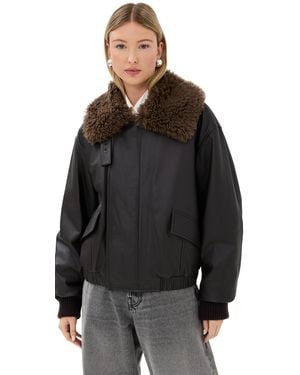 Lemaire Leather Blouson With Shearling Collar - Black