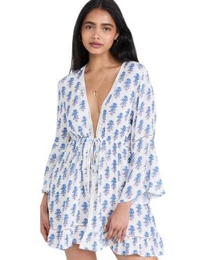 Playa Lucila Mini Border Print Kimono - Blue