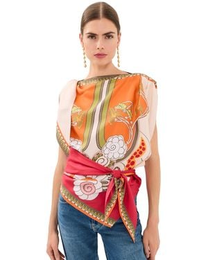 La DoubleJ Full-On Foulard Silk Scarf Top - Red
