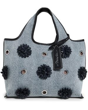 3.1 Phillip Lim Denim Mini Market Tote With Leather Flowers - Black