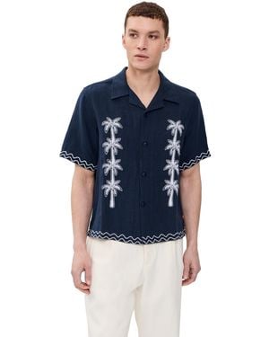 Far Afield Veloso Flock Linen Palm Shirt - Blue