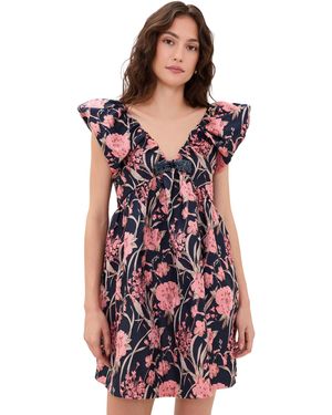 Endless Rose Beaded Bow Floral Jacquard Mini Dress - Red