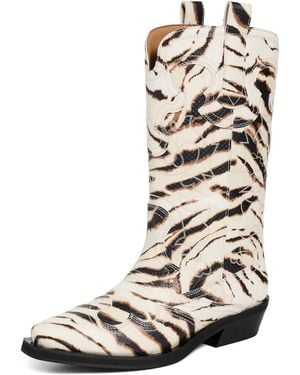 Ganni Embroidered Zebra Western Boots - Black