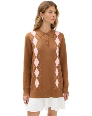 English Factory Argyle Polo Knit Dress - Brown